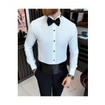TerziAdemAltun İtalyan kesim damatlık slim fit ata yaka erkek gömlek T7217
