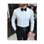 TerziAdemAltun İtalyan stil slim fit ata yaka duble manşet erkek gömlek beyaz T11601