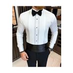 TerziAdemAltun İtalyan stil slim fit ata yaka pliseli erkek gömlek beyaz