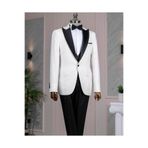 TerziAdemAltun İtalyan stil slim fit ceket yelek pantolon damatlık set beyaz T14539