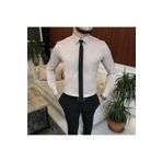 TerziAdemAltun Italyan Stil Slim Fit Erkek Kravat Yaka Gömlek Bej T6821