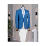 TerziAdemAltun İtalyan stil slim fit kombin takım elbise mavi T13928