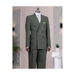 TerziAdemAltun İtalyan stil slim fit kruvaze ceket pantolon takım elbise yeşil T14486