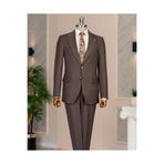 TerziAdemAltun İtalyan stil slim fit mono yaka ceket pantolon takım elbise kahverengi T14761