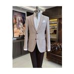TerziAdemAltun İtalyan stil slim fit mono yaka erkek ceket bordo