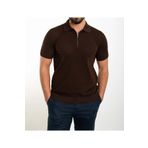 TerziAdemAltun İtalyan stil slim fit polo yaka fermuarlı triko tişört kahverengi