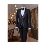 TerziAdemAltun İtalyan stil slim fit şal yaka ceket yelek pantolon damatlık set siyah T13691