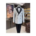 TerziAdemAltun İtalyan stil slim fit simli kruvaze ceket pantolon damatlık set gri