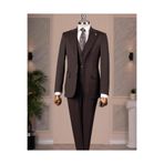 TerziAdemAltun İtalyan stil slim fit sivri yaka ceket yelek pantolon takım elbise kahverengi T14860
