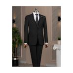 TerziAdemAltun İtalyan stil slim fit sivri yaka ceket yelek pantolon takım elbise siyah T14861