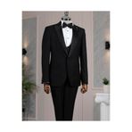 TerziAdemAltun İtalyan stil slim fit taşlı ceket yelek pantolon damatlık set siyah T14529
