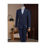 TerziAdemAltun Slim fit erkek kruvaze sivri yaka çizgili ceket pantolon takım elbise lacivert T20062-02