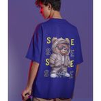 Terzili Giyin Cool Bear Baskılı Oversize Erkek Tişört – Hava Alabilen Pamuk - Lacivert - XL