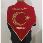Terzim Ayşenur Asker Şalı Kırmızı Gold O Şimdi Asker Nakış Işlemeli Kına - Damat - Asker Omuz Şalı Atkı Isme Özel - Kırmızı - Gold