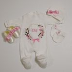 Terzim Ayşenur Nakışlı Kız Bebek Tulum Seti Hediyelik - 0 - 3 Ay - Krem