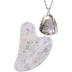 Tesbih Atölyesi Sertifikalı Kristal Kuvars Taşı Gua Sha - Yüz Masaj Taşı + Kolye - Beyaz