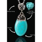 Tesbih Atölyesi Sertifikalı Zirkon Taşlı Xl Oval Model Firuze Taşı Kolye (Turkuaz Taşı) - Renkli - Standart