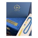 TESBİH-İ ALA Kanarya ve İsim İşlemeli Gold Gümüş Püskül Detaylı, Sarı Lacivert Temalı Ateş Kehribar Tesbih