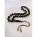 Tesbih TSBH0248BC 925 Ayar Gümüş Püsküllü Gümüş İşlemeli Küre Kesim Erzurum Oltu Taşı Tesbih
