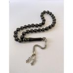 Tesbih TSBH0252BC 925 Ayar Gümüş Püsküllü Gümüş İşlemeli Küre Kesim Erzurum Oltu Taşı Tesbih