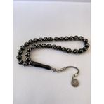 Tesbih TSBH0265BC 925 Ayar Gümüş Püsküllü Gümüş İşlemeli Küre Kesim Erzurum Oltu Taşı Tesbih