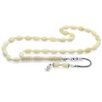 Tesbihane 925 Ayar Gümüş Püsküllü Arpa Kesim Natural Renk Deve Kemiği Tesbih