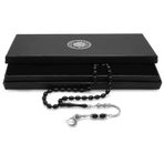 Tesbihane Ayyıldız Kararmaz Metal Püsküllü Arpa Kesim Siyah Sıkma Kehribar Tesbih