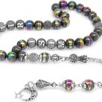 (Tesbihane) Kararmaz Metal Püsküllü Küre Kesim İsim Yazılı Multicolor Hematit Doğaltaş Tesbih