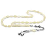 Tesbihane Kararmaz Metal Su Damlası Püsküllü Arpa Kesim Natural Renk Deve Kemiği Tesbih