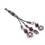 Tesbihane Kırmızı-Eskitme Renk 1000 Ayar Gümüş 3'lü Kazaz Püskül