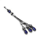 Tesbihane Mavi Zirkon Taşlı 3'lü 1000 Ayar Gümüş Kazaz Püskül