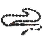 Tesbihane Sistemli Her Tanesi Kumpas İşçilikli Kırmızı Mineli Arpa Kesim Erzurum Oltu Taşı Tesbih