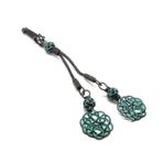 Tesbihane Turkuaz-Siyah Renk 1000 Ayar Gümüş 2'li Kazaz Püskül