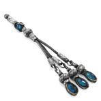 Tesbihane Turkuaz Zirkon Taşlı 3'lü 1000 Ayar Gümüş Kazaz Püskül