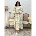 Tesettür Açelya Çiçeği Uzun Kloş Elbise (Yeşil, L/XL)