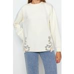 Tesettür Bisiklet Yaka Standart Kol Dantel Detaylı Dalgıç Scuba Örme Sweatshirt