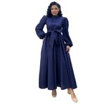 Tesettür Büyük Fiyonklu Poplin Kloş Elbise (Lacivert, L-XL)
