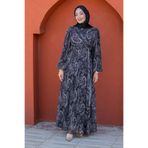 Tesettür Çarşım Many Desenli Şifon Elbise-Siyah