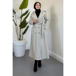 Tesettür Diyarı Arden Kapüşonlu Kuşaklı Tesettür Kaban- Bej - 44