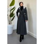 Tesettür Diyarı Arden Kapüşonlu Kuşaklı Tesettür Kaban- Füme - 42