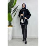 Tesettür Diyarı Atkılı Çoban Dikişli Kaşe Kaban- Siyah - 40 - 42