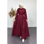 Tesettür Diyarı Içi Gömlekli Pileli Jile Elbise-Bordo - 38