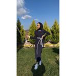 Tesettür Diyarı Kadın Bağlama Detaylı Triko Elbise -Lacivert - Standart