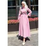 Tesettür Diyarı Kadın Trikoton Gömlek Elbise-Pembe - 36