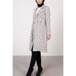 Tesettür Diyarı Kazayağı Desen Astarlı Kuşaklı Kaban- Beyaz - 38