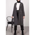 Tesettür Diyarı Kazayağı Desen Astarlı Kuşaklı Kaban- Siyah - 36