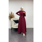 Tesettür Diyarı Krep Kumaş Üstü Ceketli Elbise-Bordo - 36