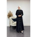 Tesettür Diyarı Krep Kumaş Üstü Ceketli Elbise-Siyah - 36