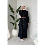 Tesettür Diyarı Laris Boydan Düğmeli Kemerli Denim Tesettür Elbise- Lacivert - 38