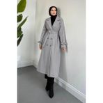 Tesettür Diyarı Maison Astarlı Kemerli Kaşe Tesettür Kaban- Gri - 40